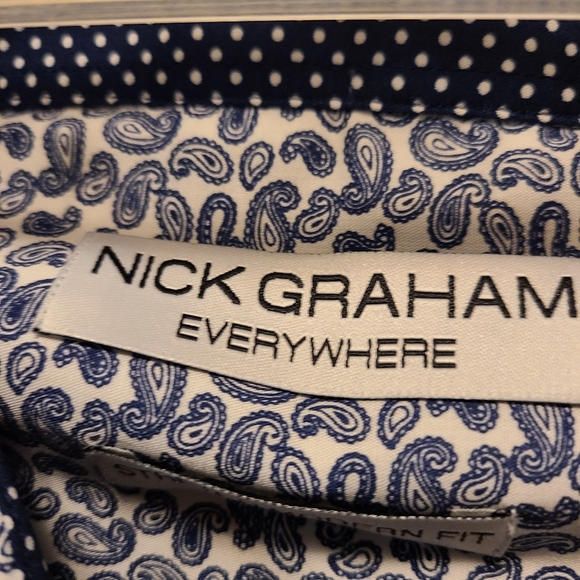 Mens long sleeve nick Graham white and blue pasley with polka dot cluffs - Picture 3 of 6